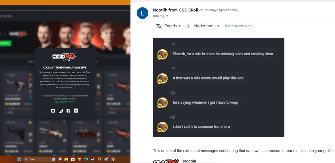 User claiming they were falsely banned on CSGORoll