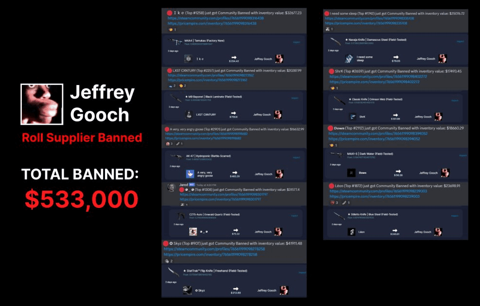 CSGORoll supplier accounts have been getting trade banned by Valve